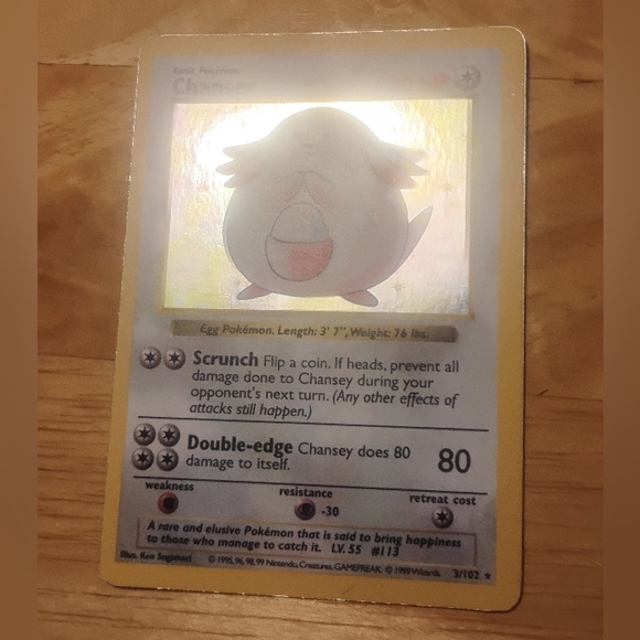 MP 1999 WOTC Shadowless Holo Chansey 3/102 Original Base Set Pokemon Card - Picture 7 of 8